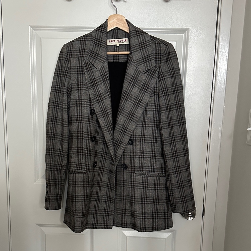 Free People Ashby Plaid Blazer (Charcoal Checkered Blazer)